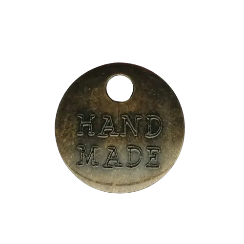 Label 'hand made' - bronskleur 20 mm rond